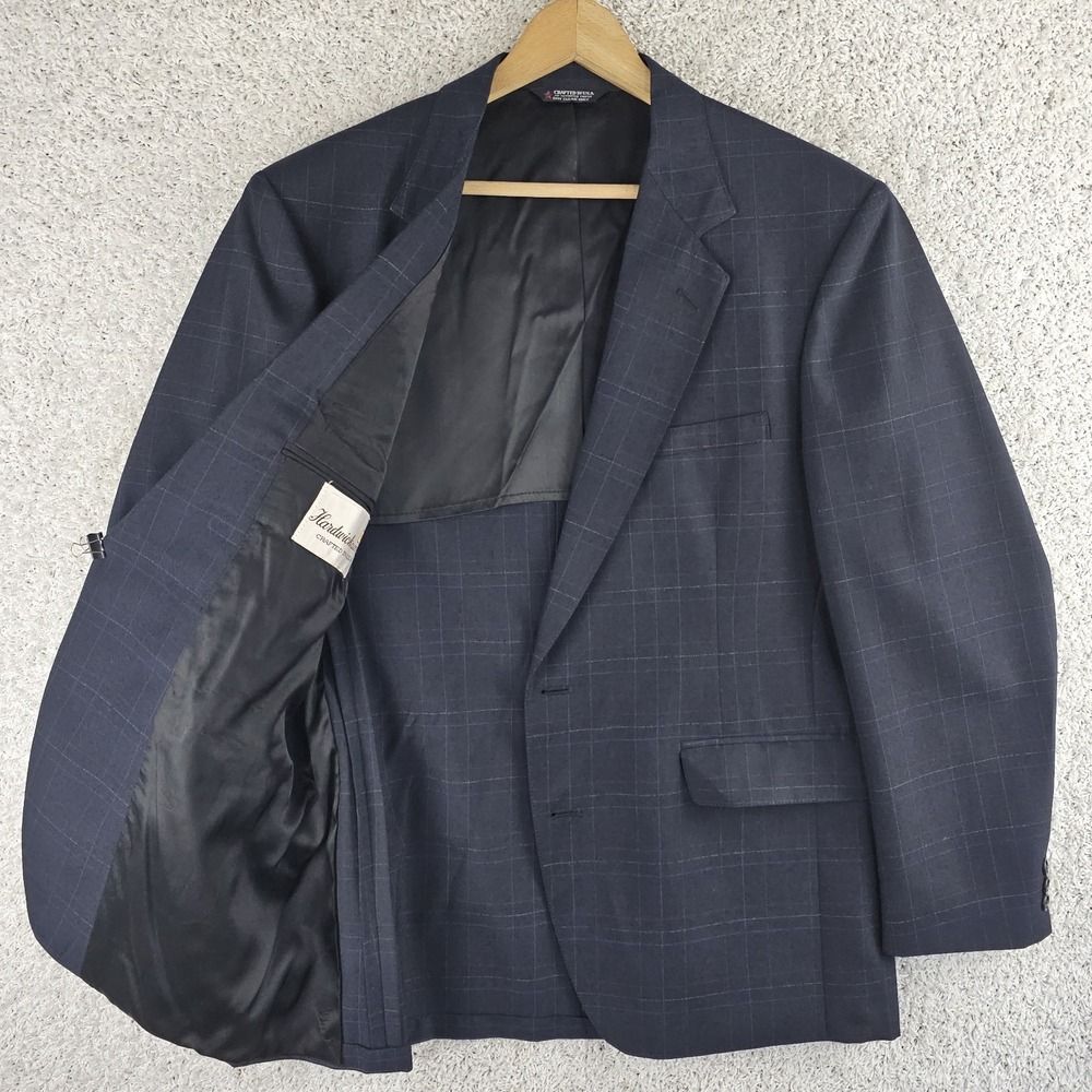 Vintage Hardwick Clothes Windowpane Navy Blazer Sport Coat Mens 44 R Made In USA